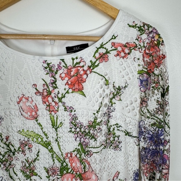 R&K White Floral Eyelet Dress Size 6 Flounce Ruffle Sleeve Cottagecore Coquette - Picture 3 of 13